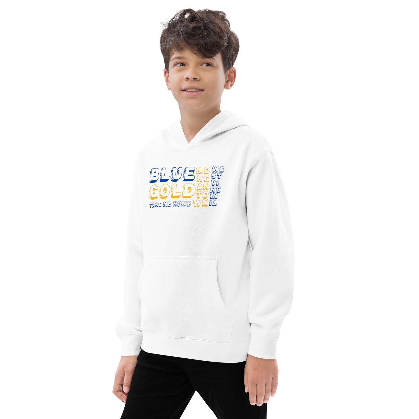 BLUE & GOLD. TAKE ME HOME. MORGANTOWN. WEST VIRGINIA. - Kids fleece hoodie