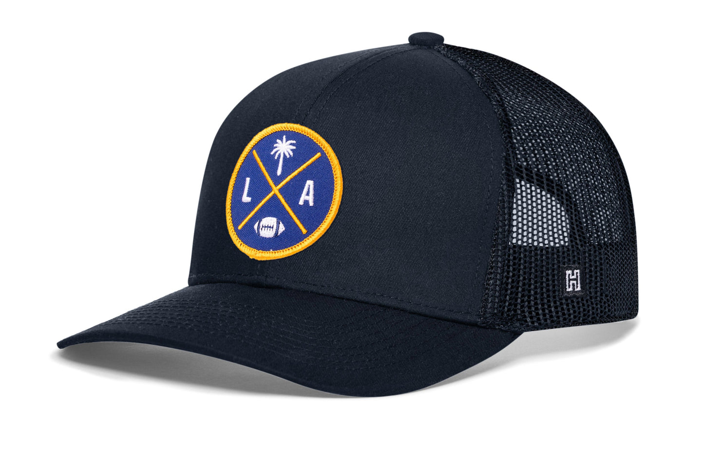 Los Angeles Trucker Hat  |  Black LA X Football Snapback