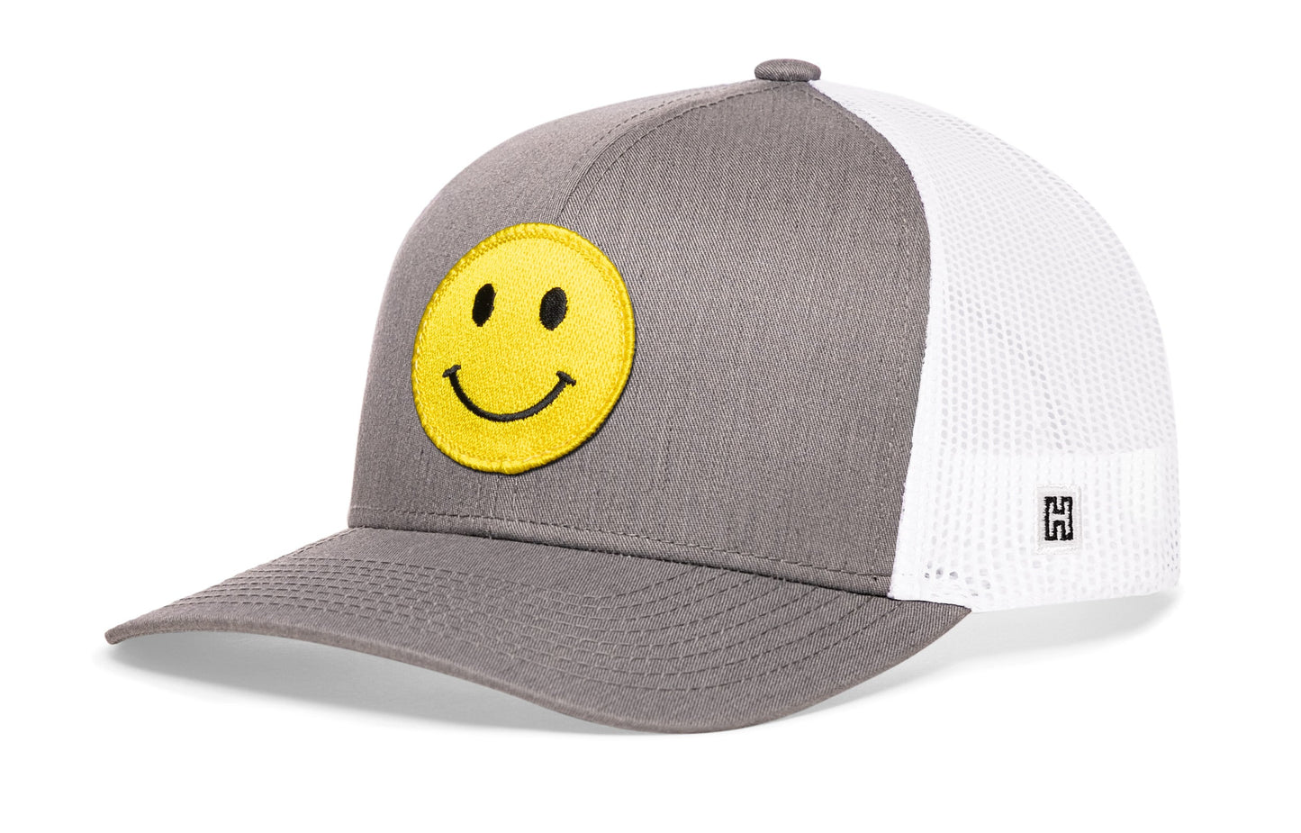 Smiley Face Trucker Hat  |  Black Emoji Snapback