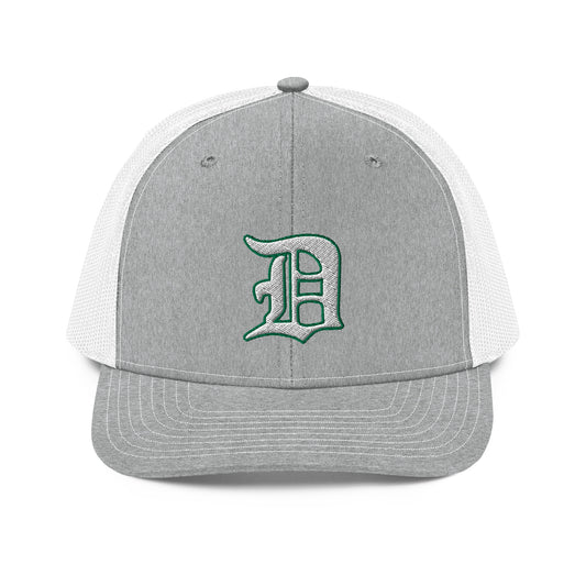 Script D (white with green outline) - Trucker Cap