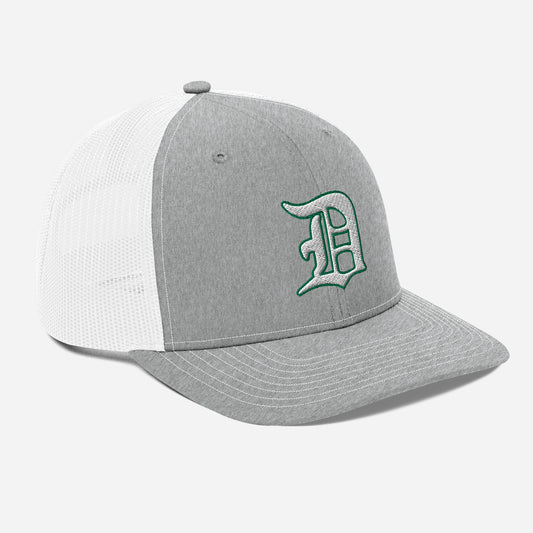 Script D (white with green outline) - Trucker Cap