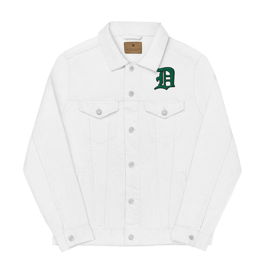 Script D (front-green black outline)_Green Sox (back-script)Unisex denim jacket