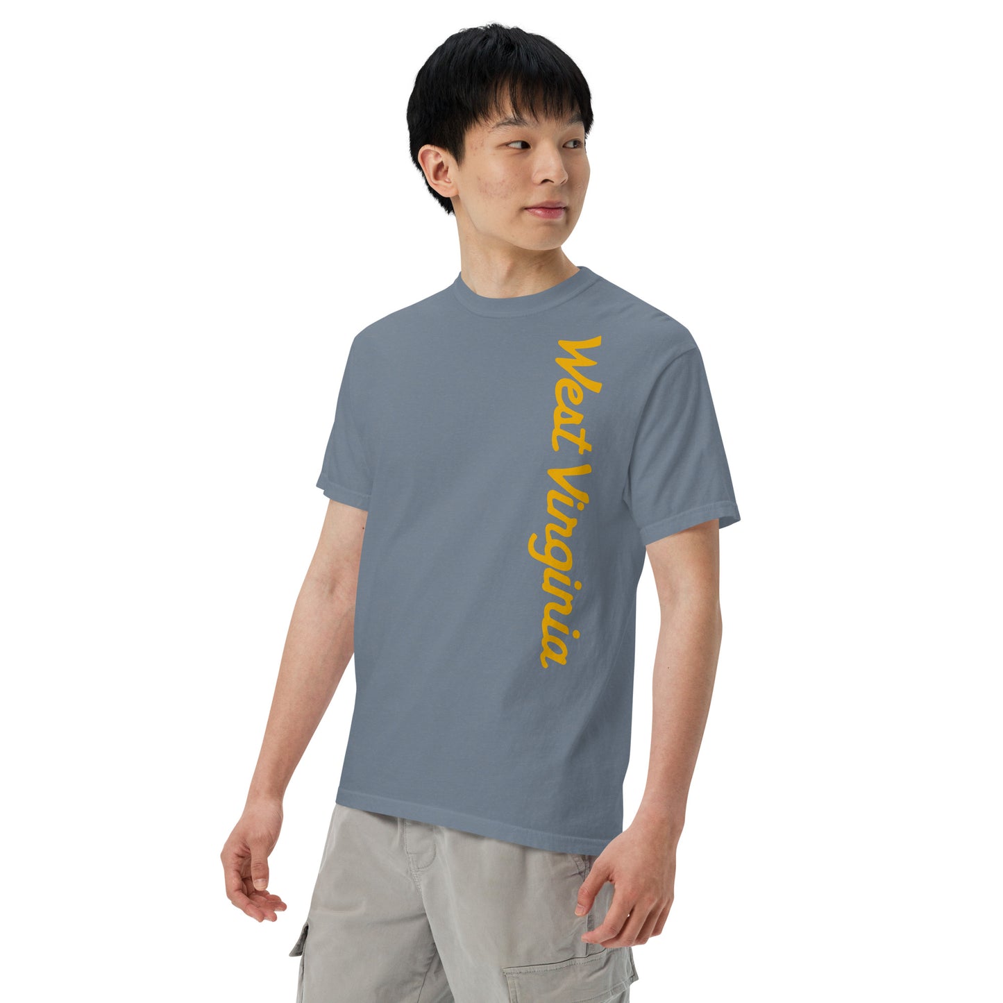 WEST VIRGINIA (script)_vertical-Unisex garment-dyed heavyweight t-shirt