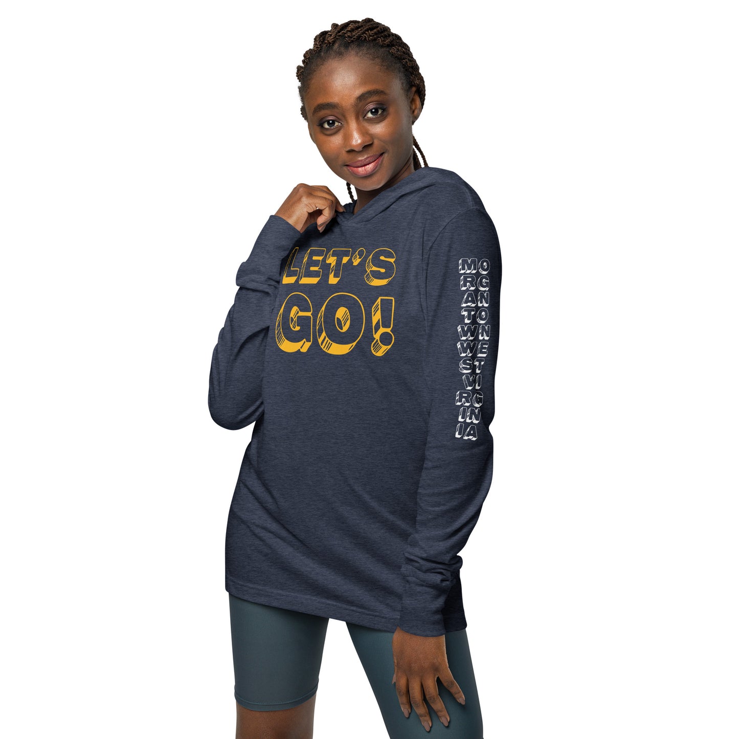 LET'S GO. MORGANTOWN WEST VIRGINIA (sleeve graphic)-Hooded long-sleeve tee