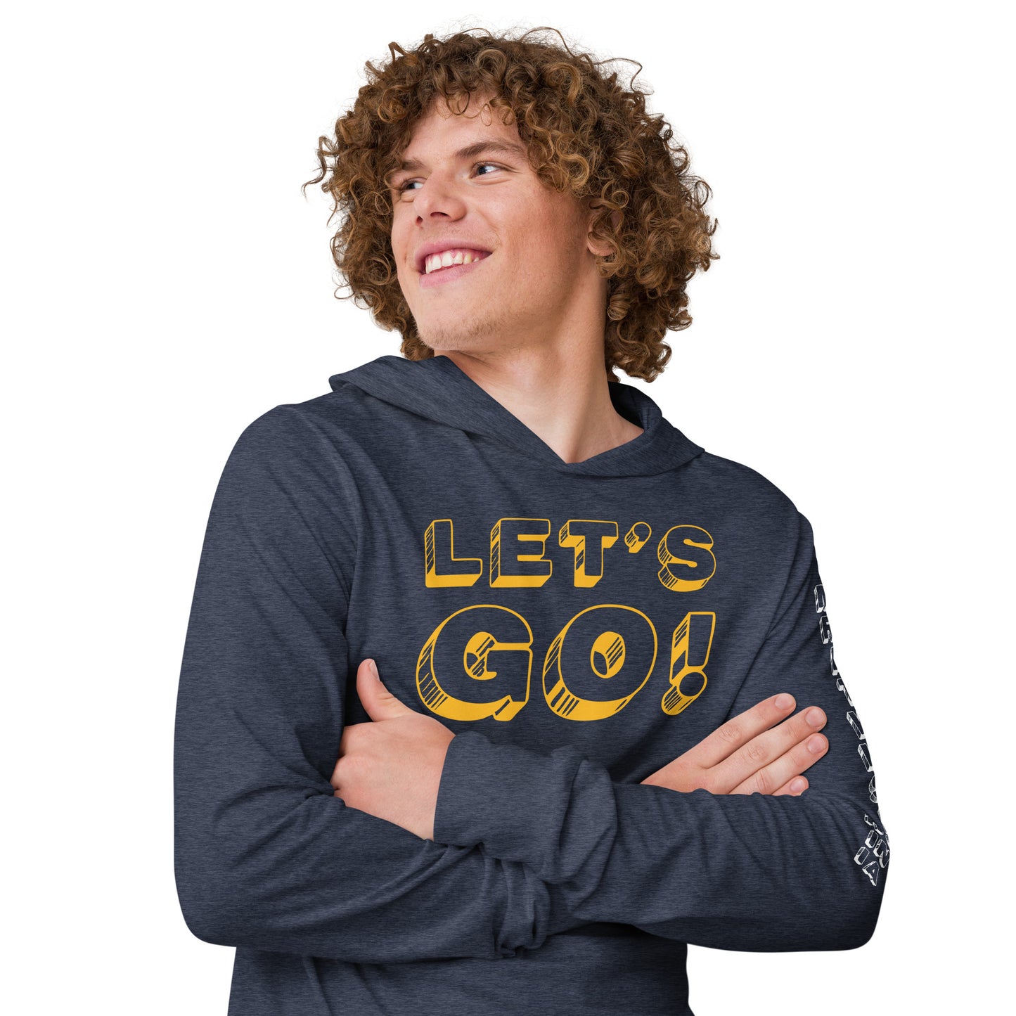 LET'S GO. MORGANTOWN WEST VIRGINIA (sleeve graphic)-Hooded long-sleeve tee