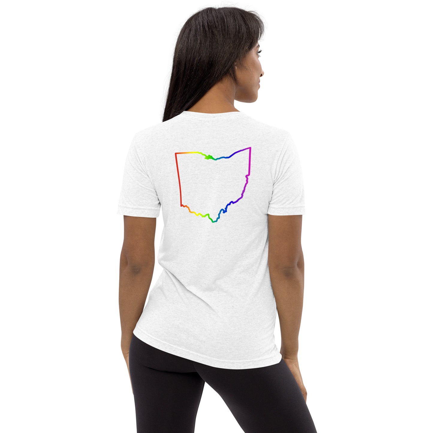 ROY G. BIV tribute_DUBLIN OHIO (front)_STATE SHAPE OUTLINE (back)-Short sleeve t-shirt