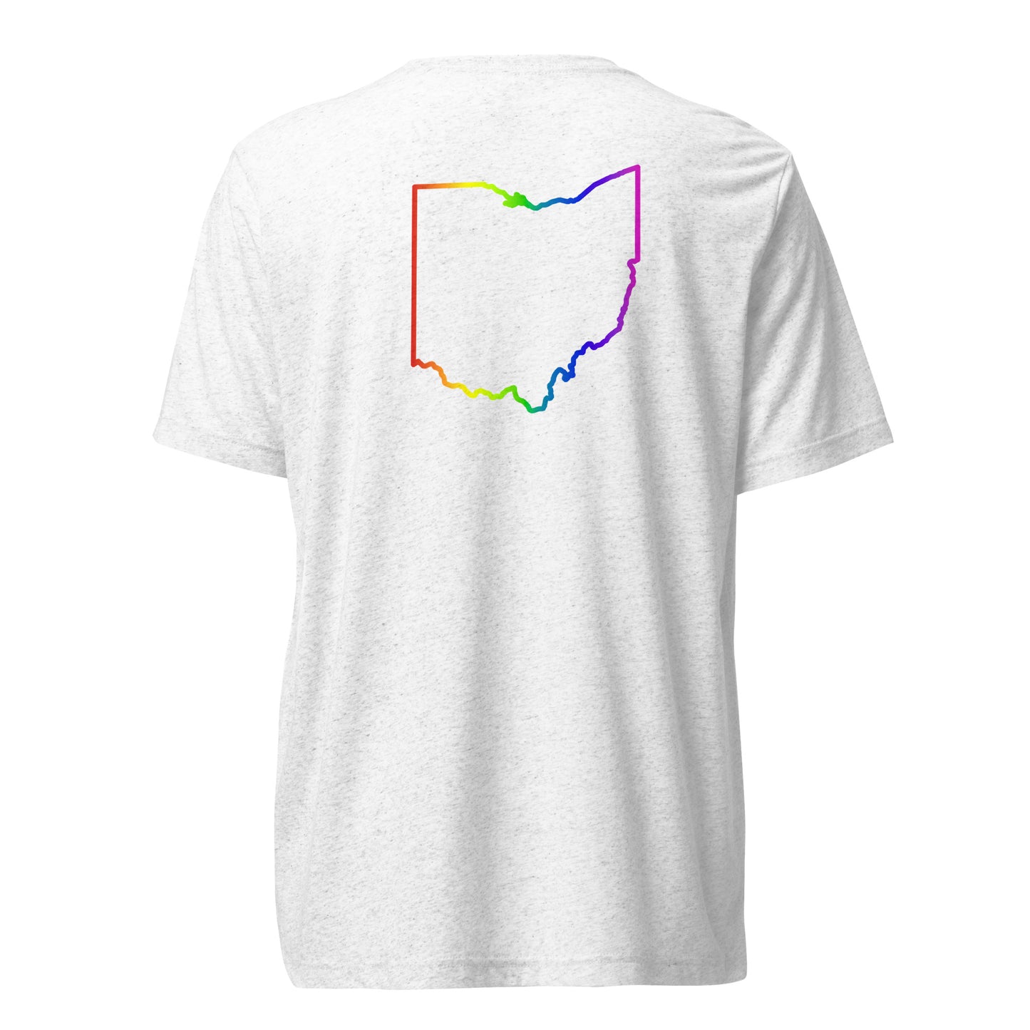 ROY G. BIV tribute_DUBLIN OHIO (front)_STATE SHAPE OUTLINE (back)-Short sleeve t-shirt