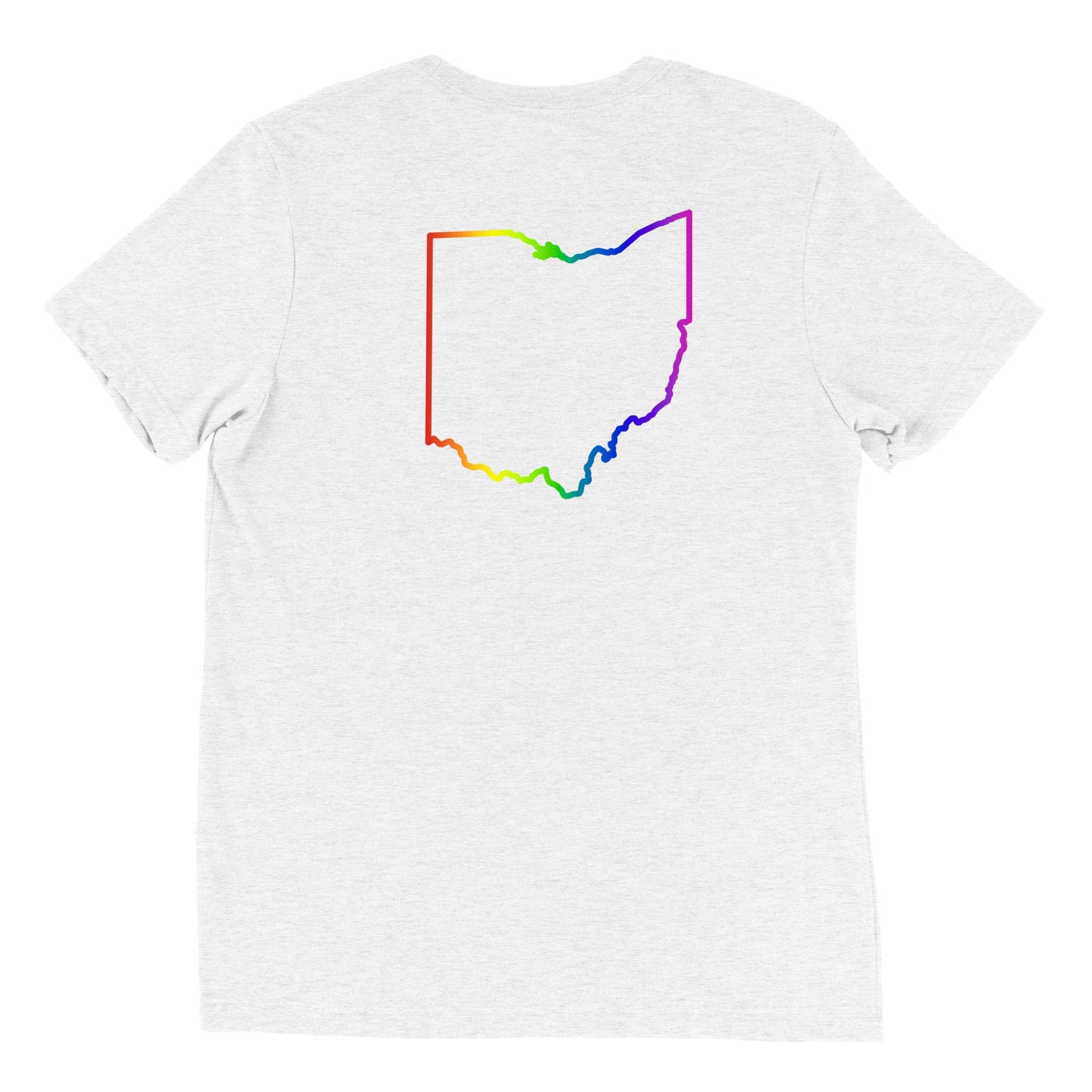 ROY G. BIV tribute_DUBLIN OHIO (front)_STATE SHAPE OUTLINE (back)-Short sleeve t-shirt