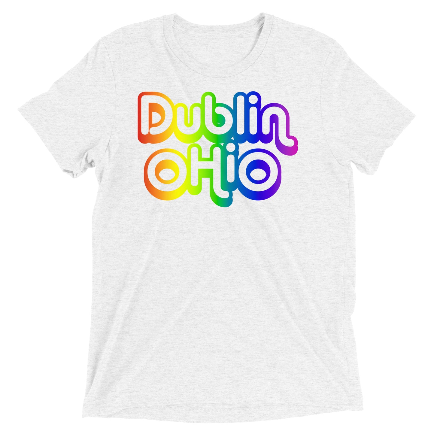 ROY G. BIV tribute_DUBLIN OHIO (front)_STATE SHAPE OUTLINE (back)-Short sleeve t-shirt