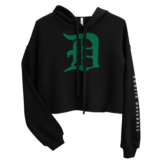 Script D_DUBLIN BASEBALL (sleeve)- Raw Hem Crop Hoodie