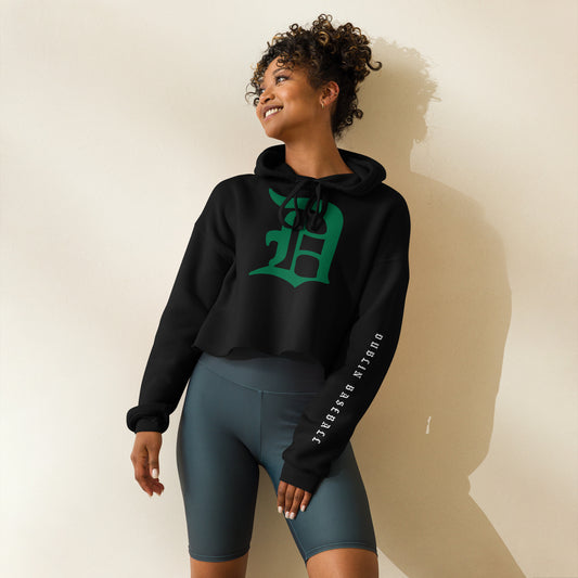 Script D_DUBLIN BASEBALL (sleeve)- Raw Hem Crop Hoodie
