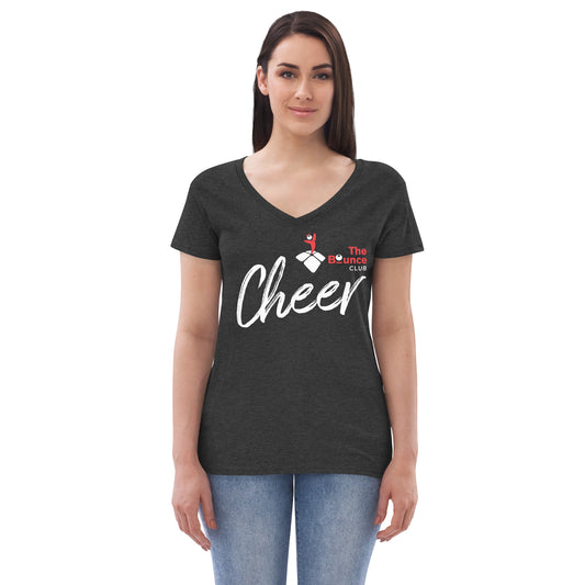 CHEER_The Bounce Club logo with bow in hair design - Women’s recycled v-neck t-shirt