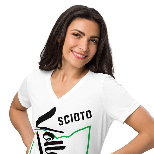 SCIOTO_VOLLEYBALL (vertical)_OH State Shape-Women’s relaxed v-neck t-shirt