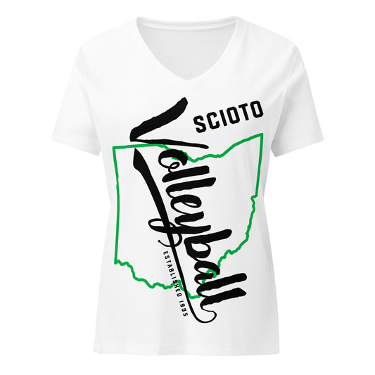 SCIOTO_VOLLEYBALL (vertical)_OH State Shape-Women’s relaxed v-neck t-shirt