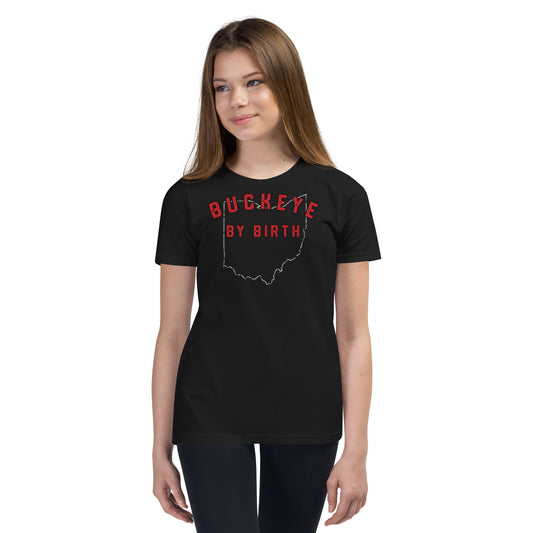 BUCKEYE BY BIRTH_STATE SHAPE GRAPHIC-Bella Canvas Youth Short Sleeve T-Shirt