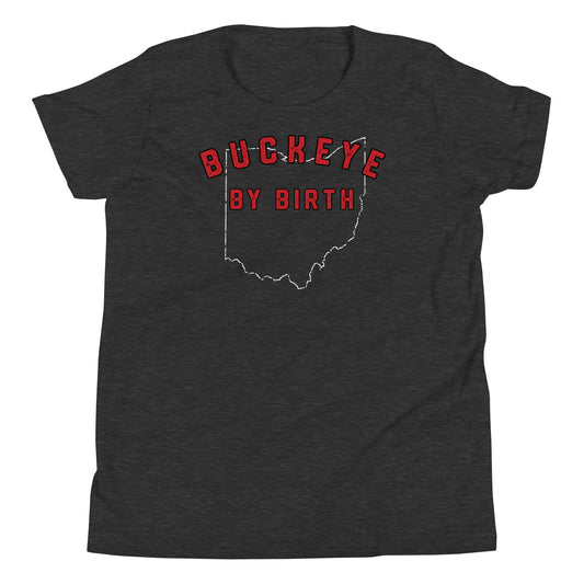 BUCKEYE BY BIRTH-STATE SHAPE GRAPHIC-Youth Short Sleeve T-Shirt