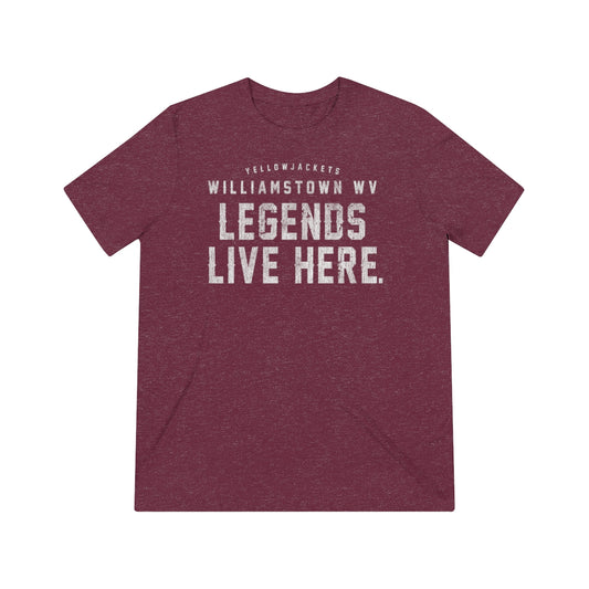[HEAVY DISTRESSED] LEGENDS LIVE HERE. WILLIAMSTOWN WV-Unisex Triblend Tee