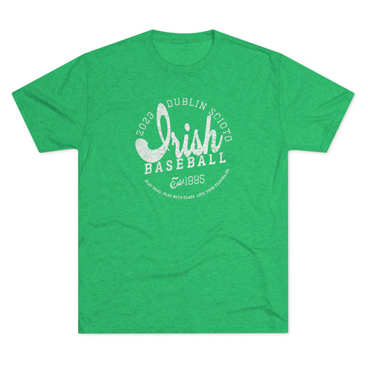 Distressed-IRISH(script) BASEBALL_2023 DUBLIN SCIOTO_EST 1995-Unisex Tri-Blend Crew Tee