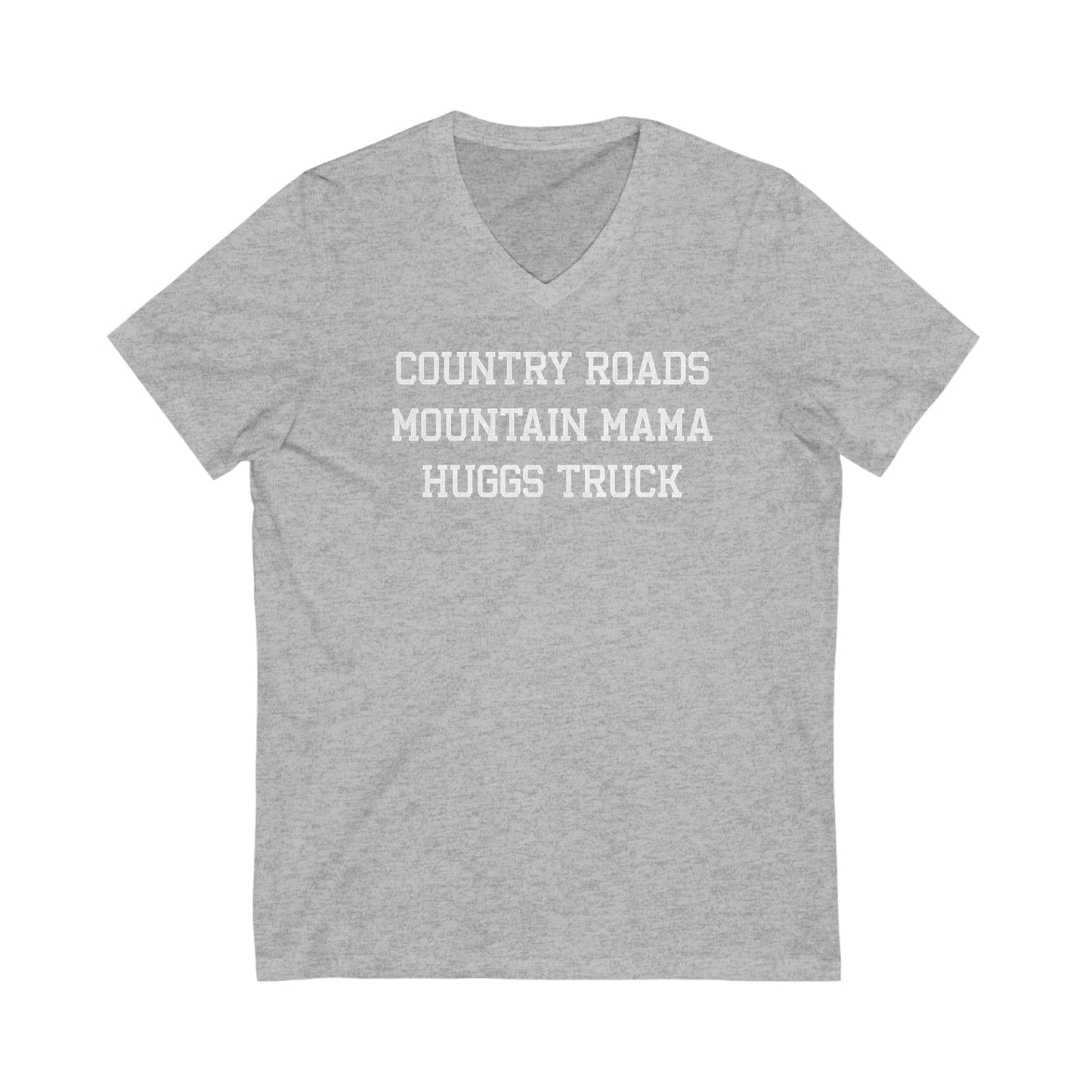 COUNTRY ROADS_MOUNTAIN MAMA_HUGGS TRUCK-Unisex Jersey Short Sleeve V-Neck Tee