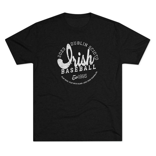 Distressed-IRISH(script) BASEBALL_2023 DUBLIN SCIOTO_EST 1995-Unisex Tri-Blend Crew Tee