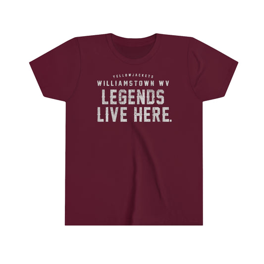 [DISTRESSED HEAVY] LEGENDS LIVE HERE. WILLIAMSTOWN WV-Youth Short Sleeve Tee