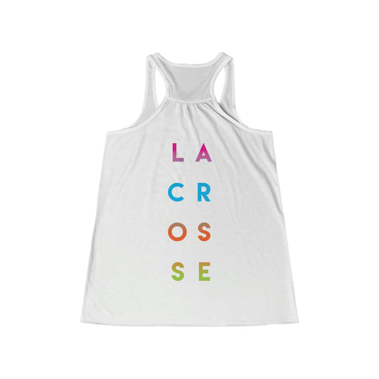 COLOR FADE PLAYER_(back) LACROSSE (stacked)-Women's Flowy Racerback Tank