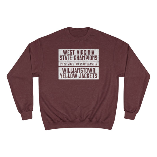 WEST VIRGINIA STATE CHAMPIONS-WHITE COLOR BLOCK-Distressed-Champion Sweatshirt