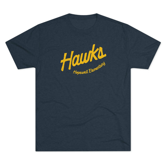 HAWKS_SCRIPT_HOPEWELL ELEMENTARY-Unisex Tri-Blend Crew Tee