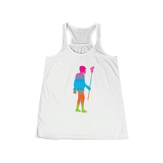 COLOR FADE PLAYER_(back) LACROSSE (stacked)-Women's Flowy Racerback Tank