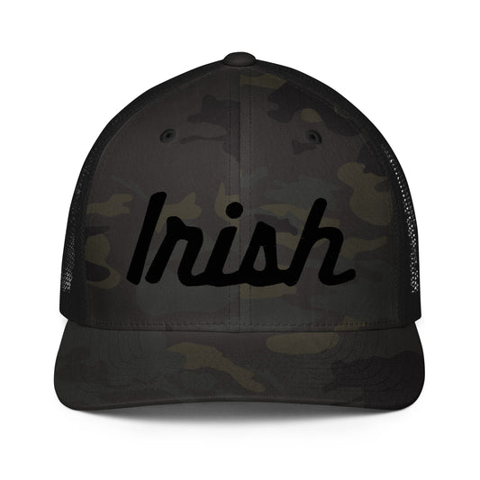 IRISH-CAMO BLACK-Closed-back trucker cap