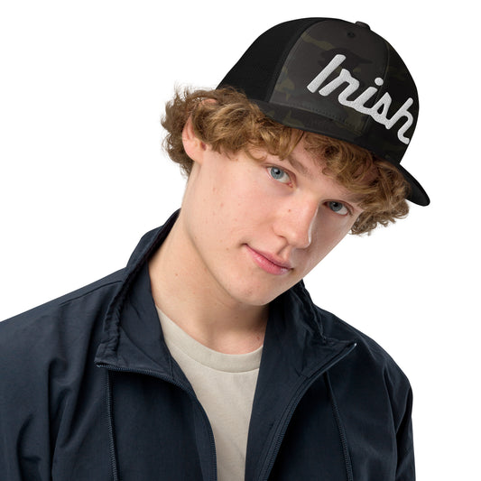 IRISH_CAMO embroidered-Closed-back trucker cap