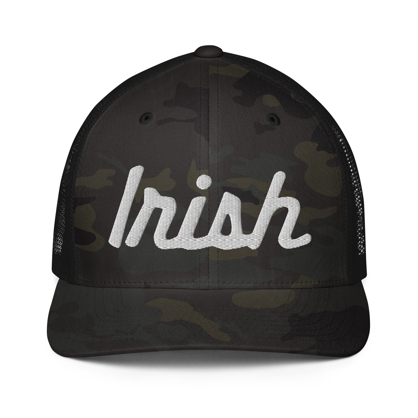 IRISH_CAMO embroidered-Closed-back trucker cap