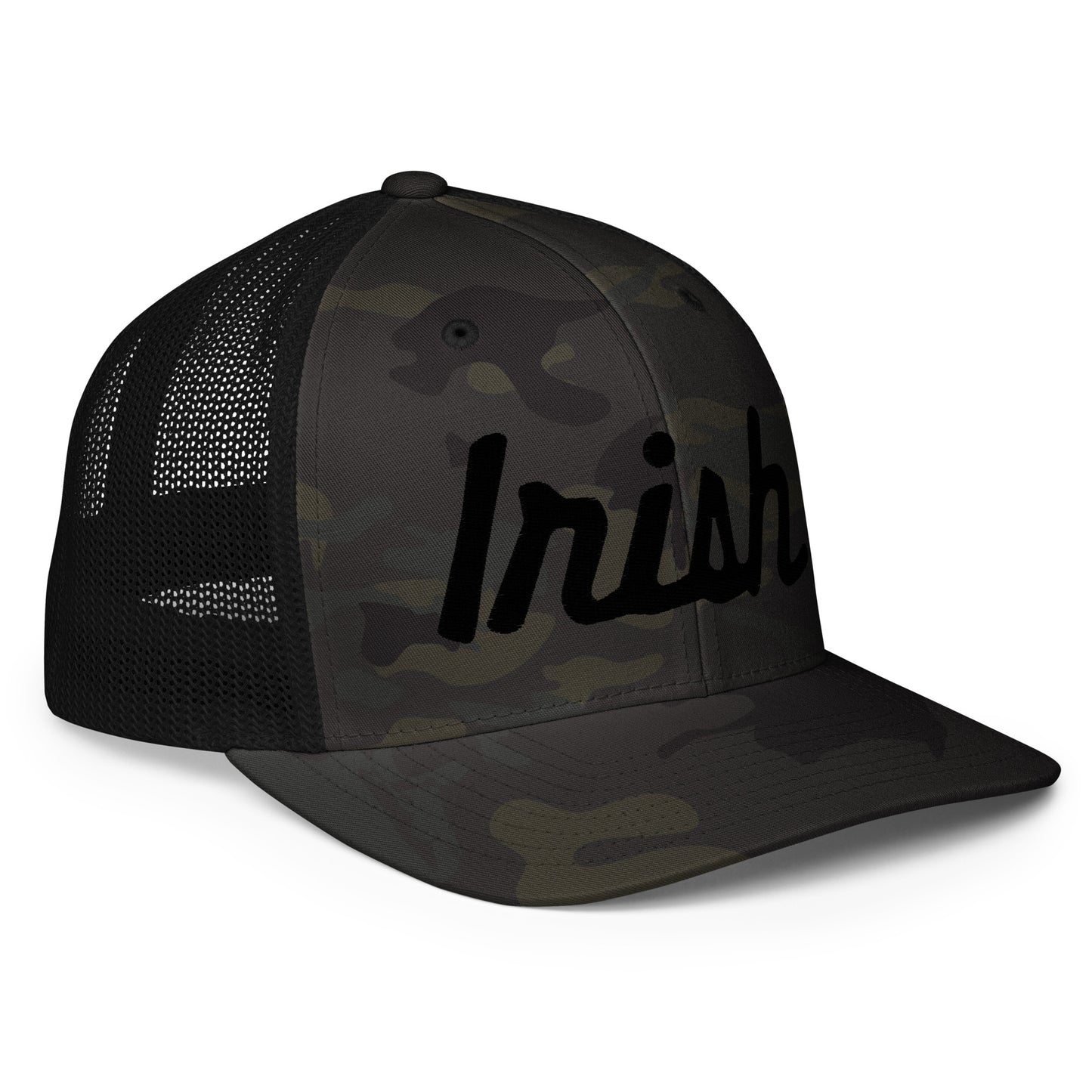 IRISH-CAMO BLACK-Closed-back trucker cap