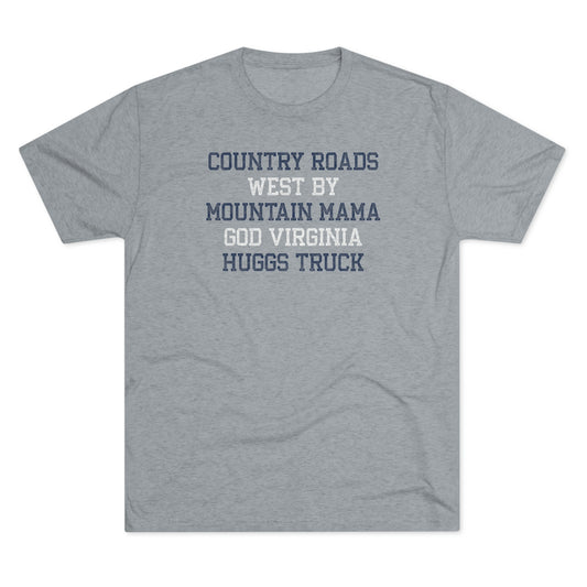 COUNTRY ROADS_MOUNTAIN MAMA-HUGGS TRUCK-Unisex Tri-Blend Crew Tee