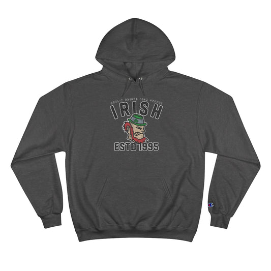 IRISH_MASCOT_ESTD 1995-Distressed-Champion Hoodie