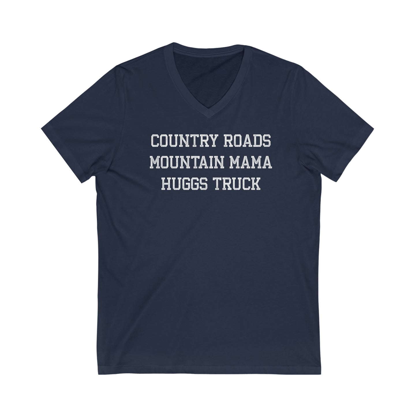 COUNTRY ROADS_MOUNTAIN MAMA_HUGGS TRUCK-Unisex Jersey Short Sleeve V-Neck Tee
